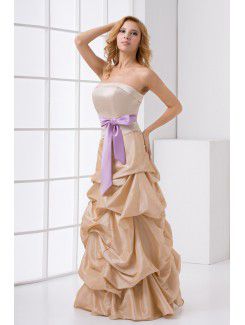 Satin Strapless A-line Floor Length Prom Dress