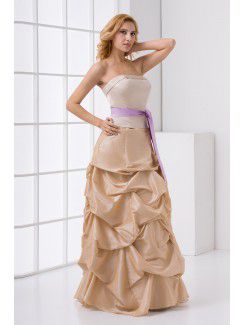 Satin Strapless A-line Floor Length Prom Dress