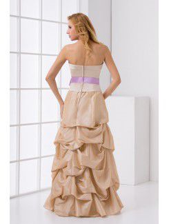 Satin Strapless A-line Floor Length Prom Dress