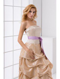 Satin Strapless A-line Floor Length Prom Dress