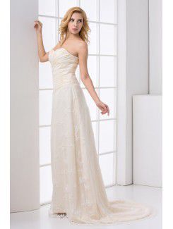 Lace Sweetheart A-line Floor Length Crisscross Ruched Prom Dress