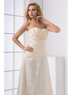 Lace Sweetheart A-line Floor Length Crisscross Ruched Prom Dress