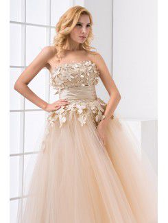 Net Strapless Ball Gown Ankle-Length Embroidered Prom Dress