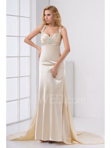 Satin Sweetheart Column Sweep Train Embroidered Prom Dress