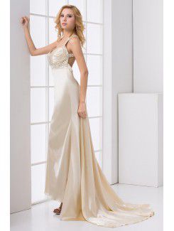 Satin Sweetheart Column Sweep Train Embroidered Prom Dress