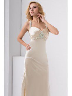 Satin Sweetheart Column Sweep Train Embroidered Prom Dress