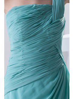 Chiffon Strapless Column Floor Length Directionally Ruched Prom Dress