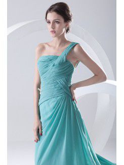 Chiffon Strapless Column Floor Length Directionally Ruched Prom Dress