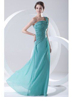 Chiffon Strapless Column Floor Length Directionally Ruched Prom Dress