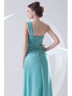 Chiffon Strapless Column Floor Length Directionally Ruched Prom Dress