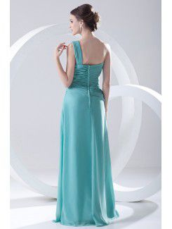 Chiffon Strapless Column Floor Length Directionally Ruched Prom Dress