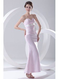 Satin Sweetheart Sheath Ankle-Length Crisscross Ruched Prom Dress