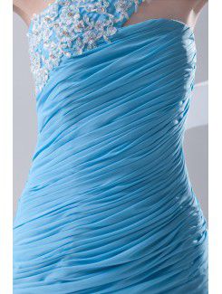 Chiffon One-Shoulder Sheath Sweep Train Directionally Ruched Prom Dress