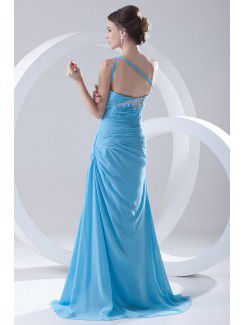 Chiffon One-Shoulder Sheath Sweep Train Directionally Ruched Prom Dress