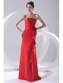 Chiffon Strapless Column Sweep Train Hand-made Flower Prom Dress