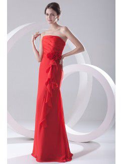 Chiffon Strapless Column Sweep Train Hand-made Flower Prom Dress