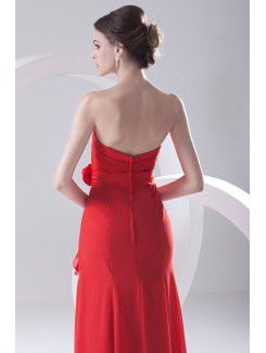 Chiffon Strapless Column Sweep Train Hand-made Flower Prom Dress