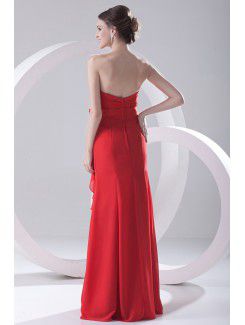 Chiffon Strapless Column Sweep Train Hand-made Flower Prom Dress