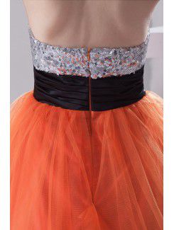 Net and Satin Halter A-line Floor Length Sash Prom Dress