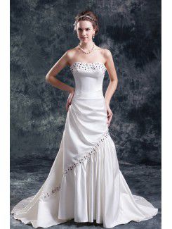 Satin Scoop Sweep Train Sheath Bead Wedding Dress