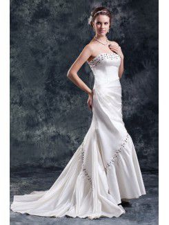 Satin Scoop Sweep Train Sheath Bead Wedding Dress