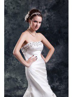 Satin Scoop Sweep Train Sheath Bead Wedding Dress