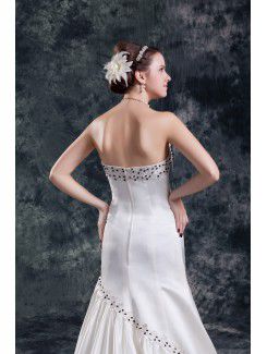 Satin Scoop Sweep Train Sheath Bead Wedding Dress