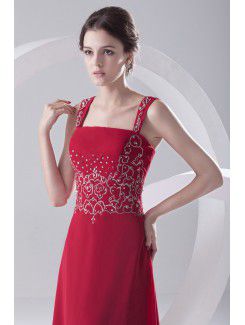 Chiffon Strapless A-line Floor Length Embroidered Prom Dress