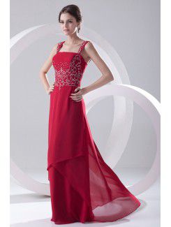 Chiffon Strapless A-line Floor Length Embroidered Prom Dress