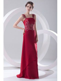 Chiffon Strapless A-line Floor Length Embroidered Prom Dress