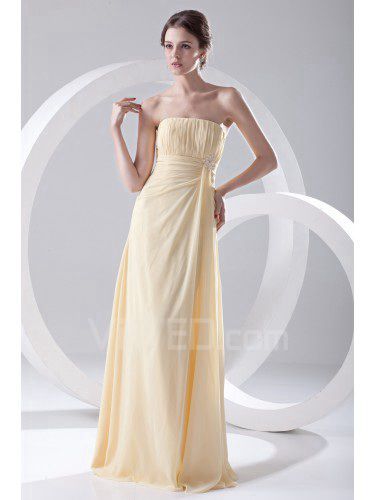 Piso columna de longitud gasa vestido strapless prom