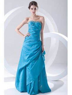 Chiffon Strapless A-line Floor Length Embroidered and Sequins Prom Dress