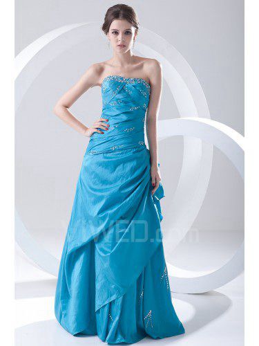 Chiffon strapless a-lijn vloer lengte geborduurd en pailletten galajurk