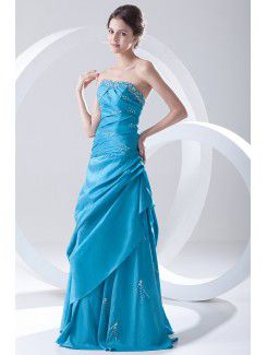 Chiffon Strapless A-line Floor Length Embroidered and Sequins Prom Dress