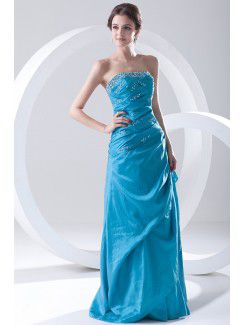 Chiffon Strapless A-line Floor Length Embroidered and Sequins Prom Dress