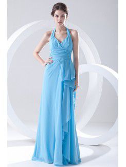 Chiffon Halter Column Floor Length Sash Prom Dress