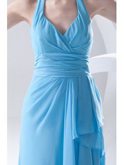 Chiffon Halter Column Floor Length Sash Prom Dress