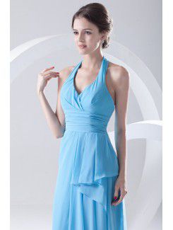 Chiffon Halter Column Floor Length Sash Prom Dress