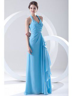 Chiffon Halter Column Floor Length Sash Prom Dress