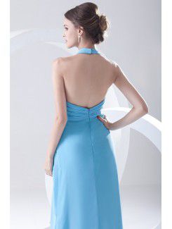 Chiffon Halter Column Floor Length Sash Prom Dress