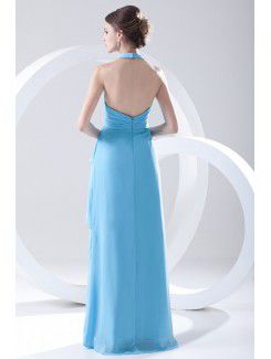 Chiffon Halter Column Floor Length Sash Prom Dress