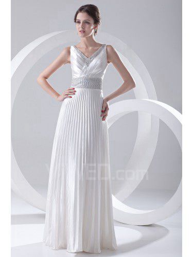 Satin V-Neckline Column Floor Length Sash Prom Dress