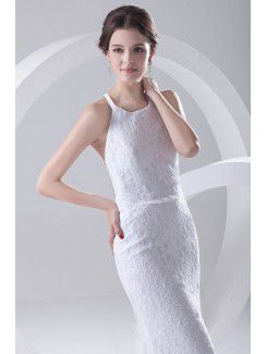 Lace Jewel Sheath Floor Length Feather Prom Dress