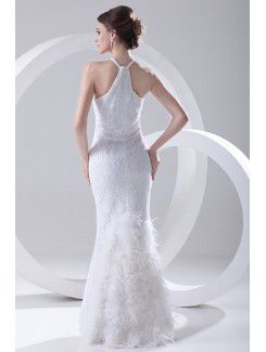 Lace Jewel Sheath Floor Length Feather Prom Dress