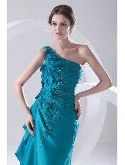 Taffeta Asymmetrical A-line Floor Length Embroidered Prom Dress