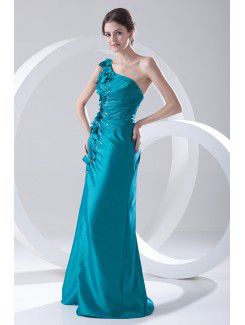 Taffeta Asymmetrical A-line Floor Length Embroidered Prom Dress