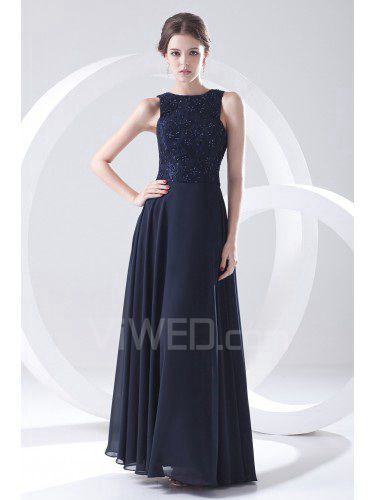 Chiffon Jewel Column Floor Length Embroidered Prom Dress