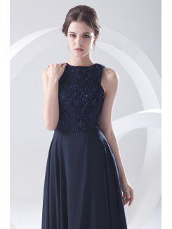 Chiffon Jewel Column Floor Length Embroidered Prom Dress