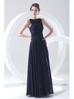 Chiffon Jewel Column Floor Length Embroidered Prom Dress