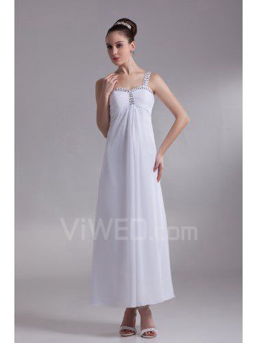 Chiffon Straps Ankle-Length Column Embroidered Wedding Dress